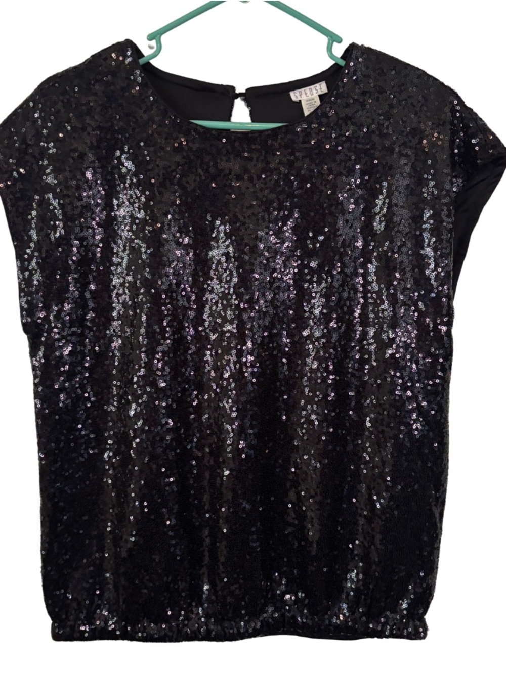3/$20 Spense Black Sequin Cap Sleeve Top